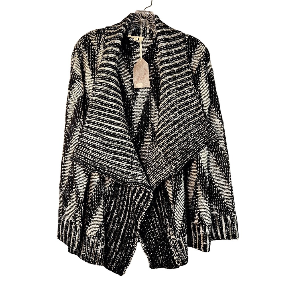 Hem & Thread NWT Open Cardigan Sweater S/M‎ Black Cream Southwest Aztec Chevron